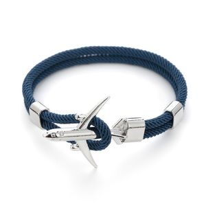 2 pcs Unisex Handmade Milan nylon cord airplane bracelet Navy Blue 8 inches